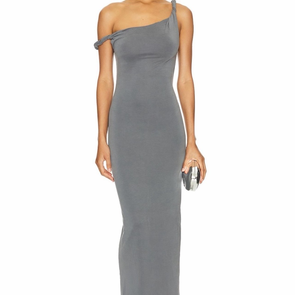 Good American Charcoal One-Shoulder Maxi Dress